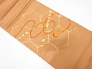 亀甲に横笛模様刺繍袋帯